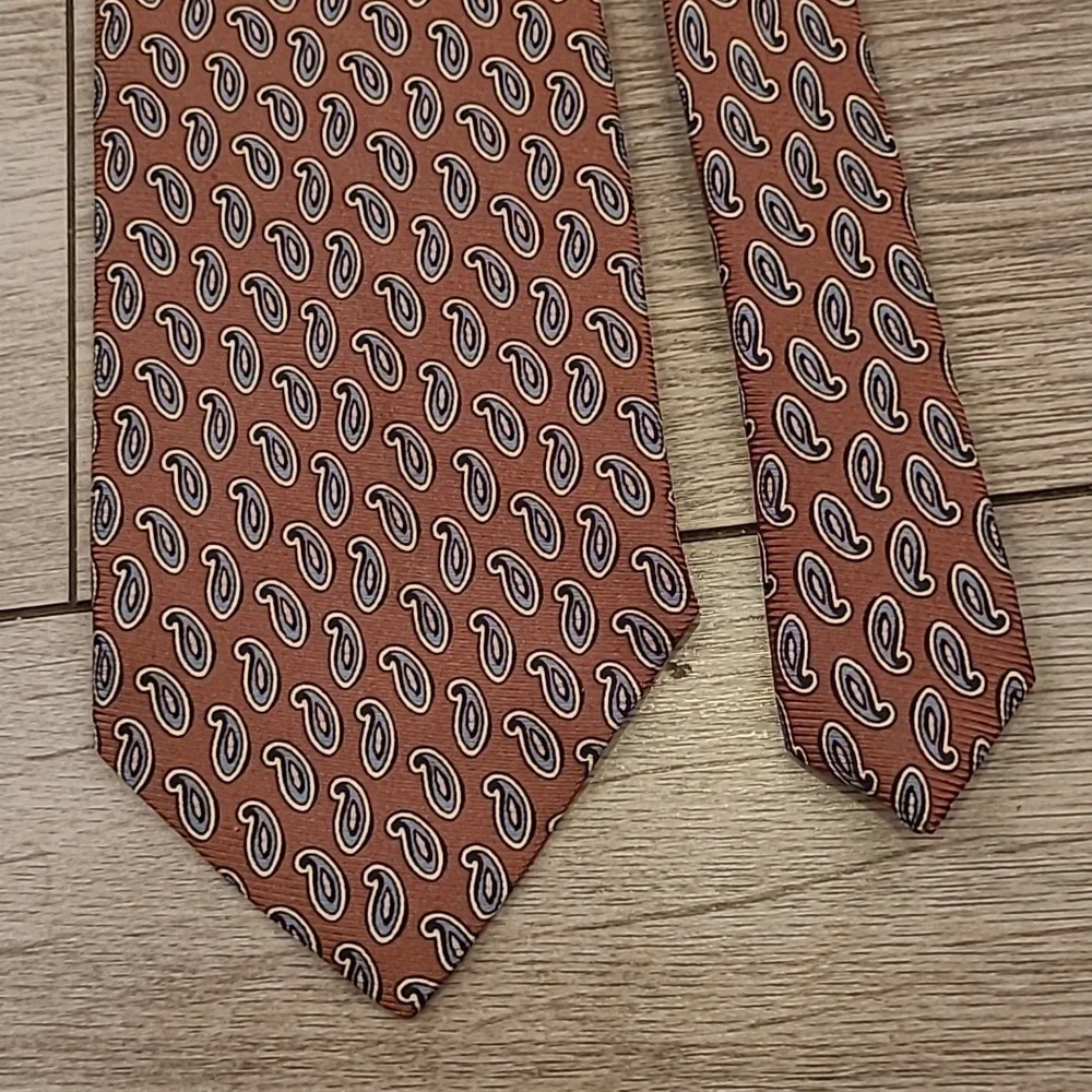 POLO RAPH LAUREN Brown‎ Paisley USA Hand Made Mens Silk Tie VTG